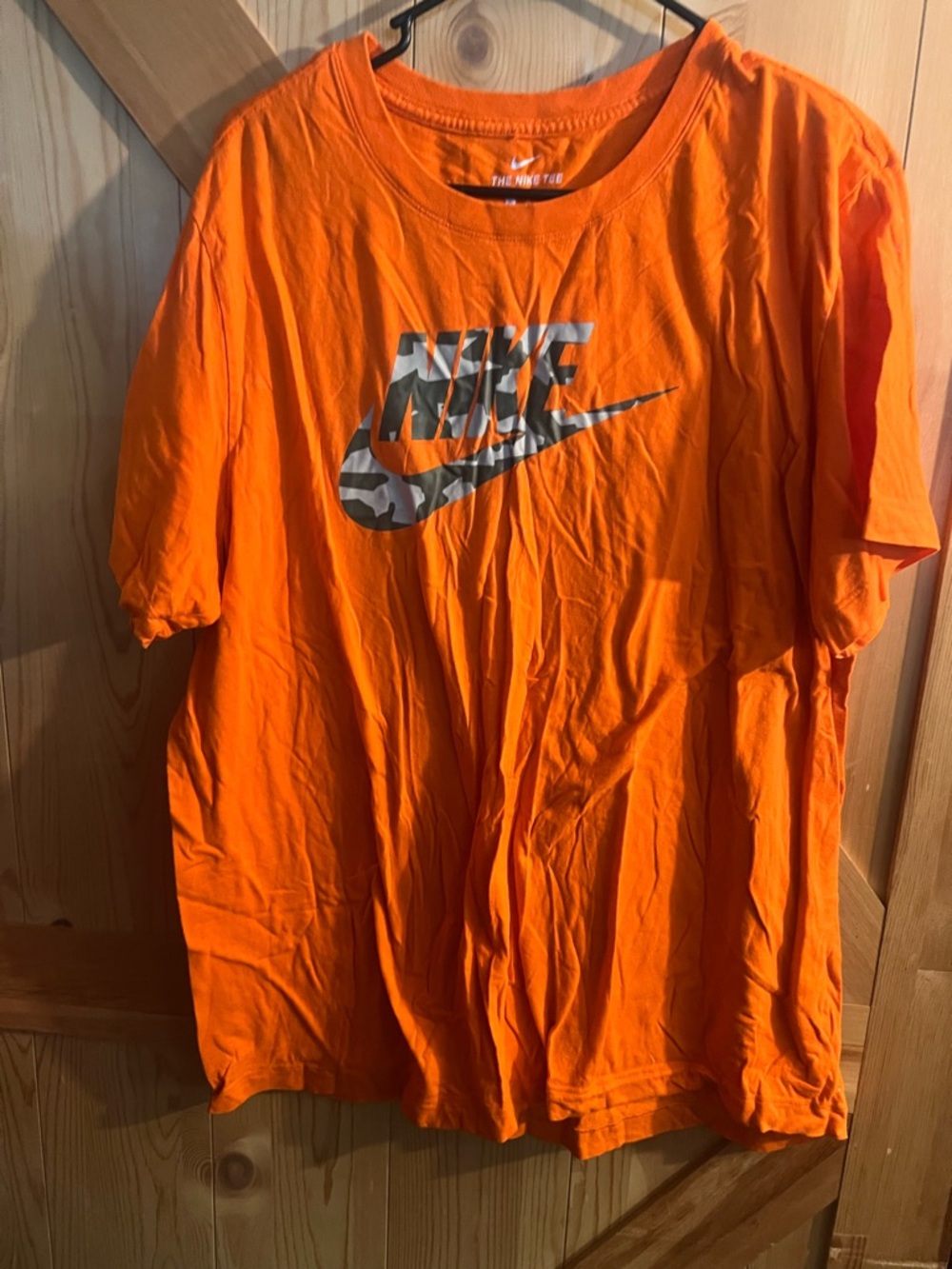 Nike Orange Short-Sleeve Tee with Camo Logo